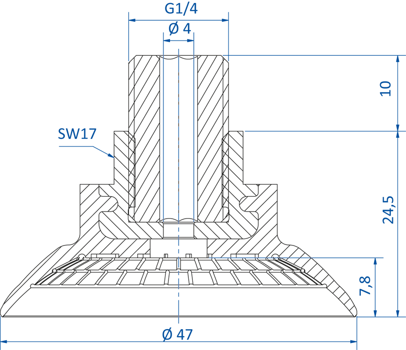 Размер плоской вакуумной присоски FIPA серии SM-G 103.045.145.1